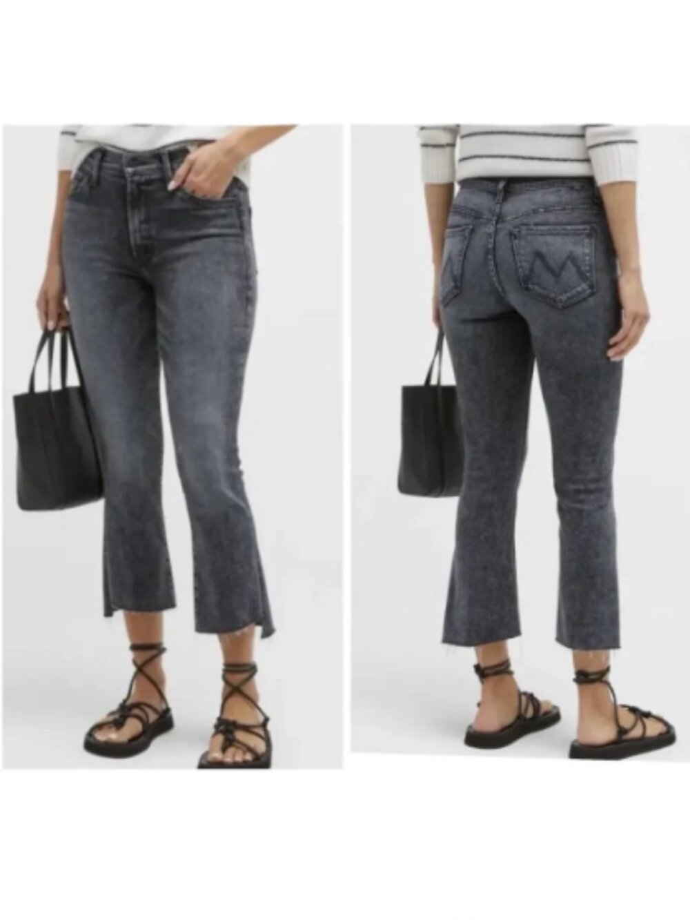 MOTHER 27 EUC The Insider Crop Step Fray Jeans Train Stops Gray Black Raw Hem